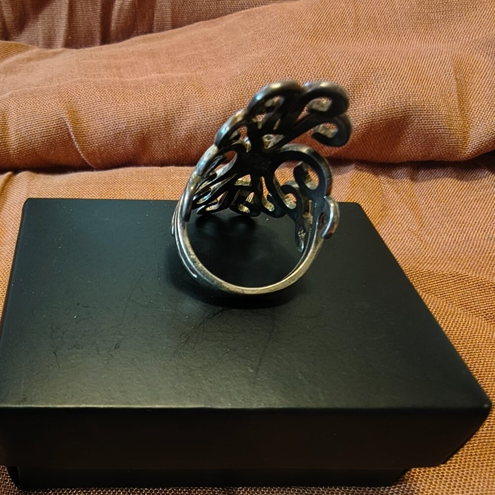 Solid Sterling Silver Scroll Work Ring Ati Mexico - image 2